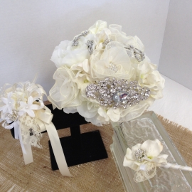Shabby Chic Silk and Broach Bouquet